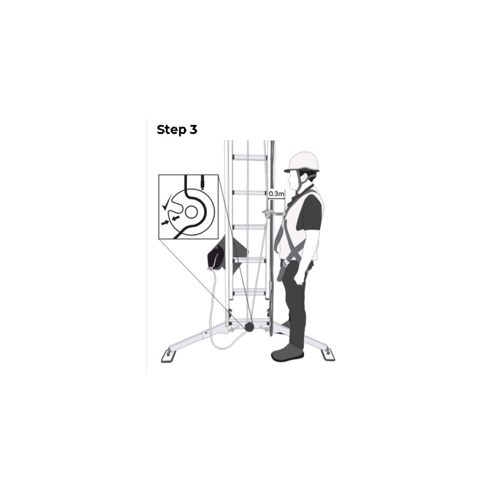 Securing the rope in the ladder with a vertical fall arrest system