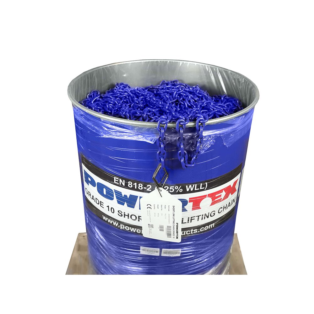 POWERTEX Short link chain is delivered in barrels. With marking tag attached. POWERTEX Short link chain is delivered in barrels. With marking tag attached.