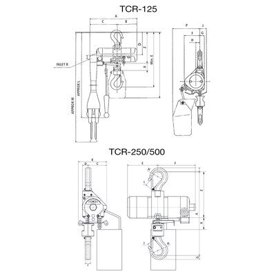 TCR mini 0,125 - 0,5t pneumatische takel