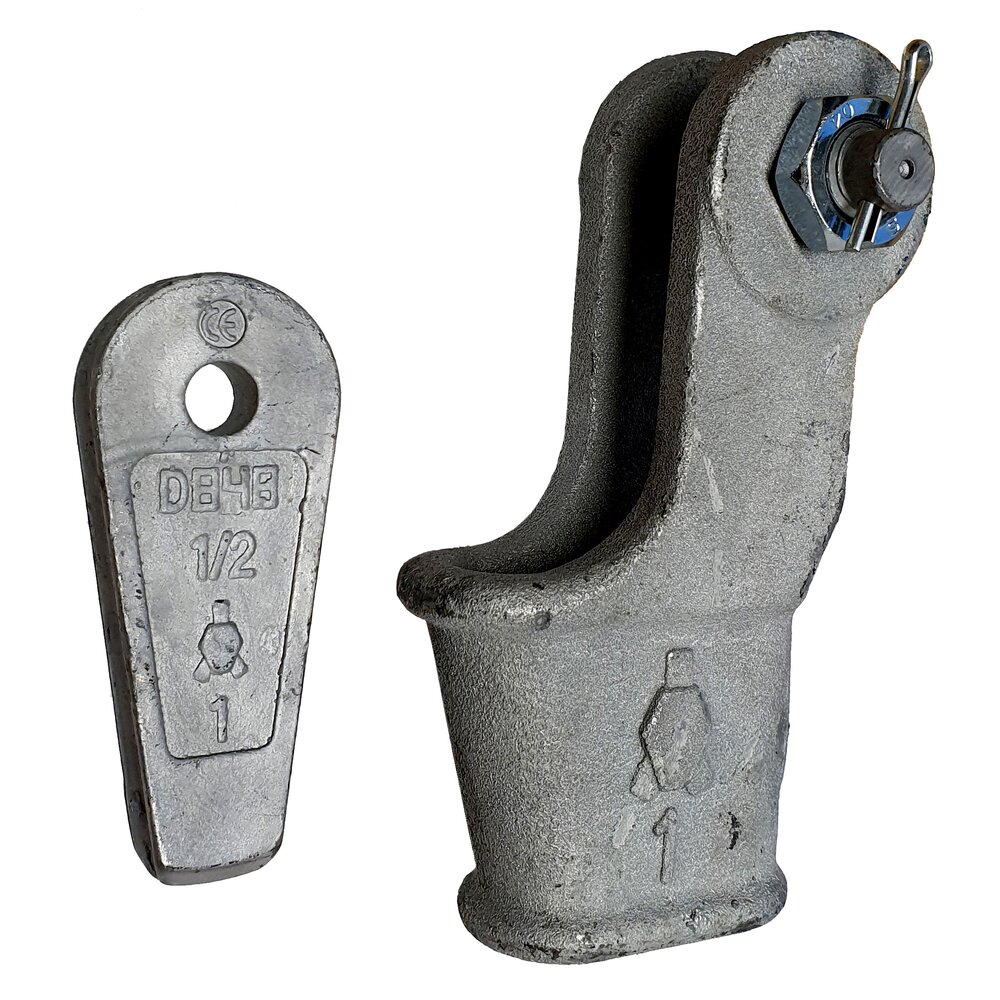 Intended for attaching of wire rope where switching often occur, e.g. blocks of mobilecranes.