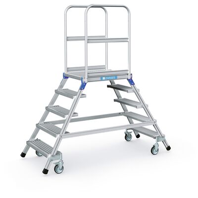 Mobile work platform, 2 side access, with steel open grid treads and platform