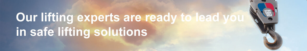 Contact Page Header Image An image of a sheave in mid air in a blue sky with teh words "our lifting experts are ready to lead you in safe lifting solutions